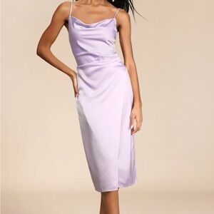 Lulu's Lilac Satin Midi Dress